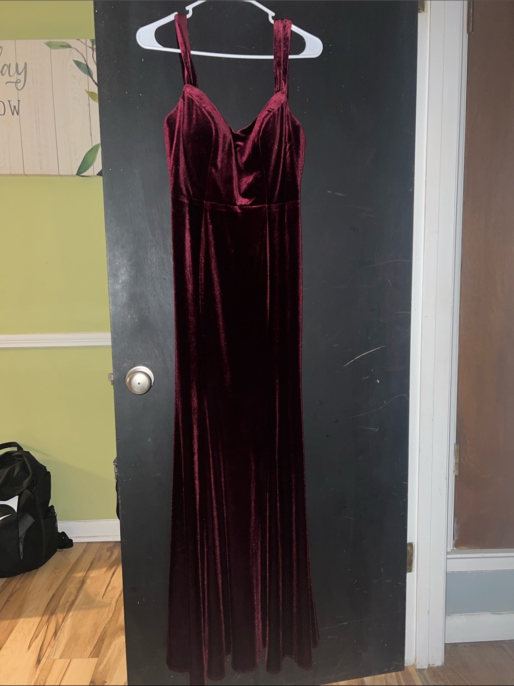 Azazie Burgundy Velvet Maxi Dress with V-Neck